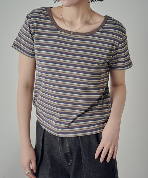 goocy(グーシー)の「マルチボーダー2WAYコンパクト半袖T(Tシャツ/カットソー・レディース・ブラック/ブラウン/グレー・FREE)」の16枚目の写真