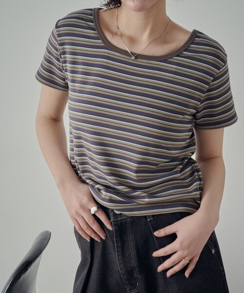 goocy(グーシー)の「マルチボーダー2WAYコンパクト半袖T(Tシャツ/カットソー・レディース・ブラック/ブラウン/グレー・FREE)」の14枚目の写真