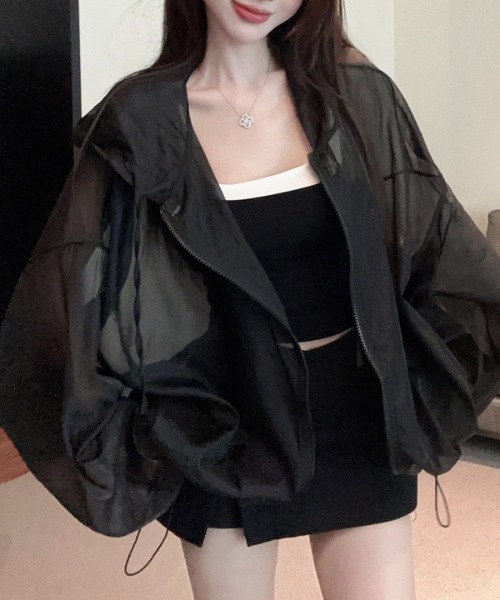 yuue' ( wear )(ユーイ)の「オーバーサイズシアーパーカー/冷房対策 UVカットフーディー(パーカー・レディース・ブラック/ホワイト・FREE)」の18枚目の写真
