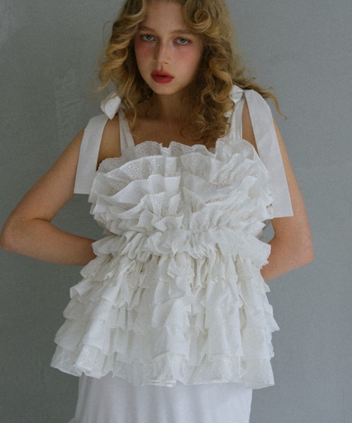 【HONEY MI HONEY】 チュニックキャミソール/オフホワイト cotton lace tiered camisole（キャミソール）｜HONEY MI HONEY