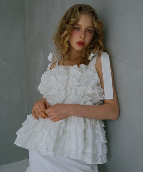 HONEY MI HONEY（ハニーミーハニー）の「cotton lace tiered camisole（キャミソール・レディース・ブラック/ホワイト/ピンク・FREE）」の13枚目の写真