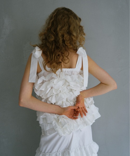 HONEY MI HONEY（ハニーミーハニー）の「cotton lace tiered camisole（キャミソール・レディース・ブラック/ホワイト/ピンク・FREE）」の15枚目の写真