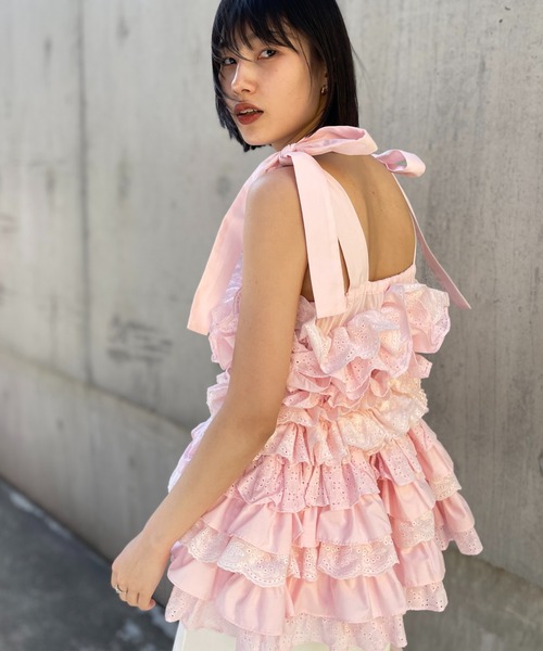 HONEY MI HONEY（ハニーミーハニー）の「cotton lace tiered camisole（キャミソール・レディース・ブラック/ホワイト/ピンク・FREE）」の21枚目の写真