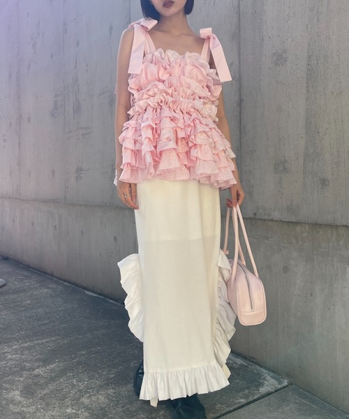 HONEY MI HONEY（ハニーミーハニー）の「cotton lace tiered camisole（キャミソール・レディース・ブラック/ホワイト/ピンク・FREE）」の22枚目の写真