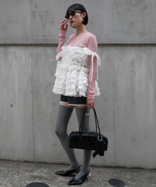 HONEY MI HONEY（ハニーミーハニー）の「cotton lace tiered camisole（キャミソール・レディース・ブラック/ホワイト/ピンク・FREE）」の7枚目の写真
