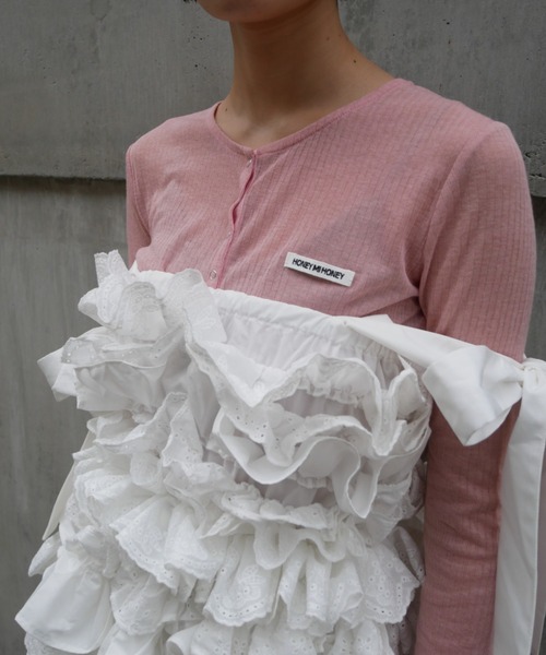 HONEY MI HONEY（ハニーミーハニー）の「cotton lace tiered camisole（キャミソール・レディース・ブラック/ホワイト/ピンク・FREE）」の10枚目の写真