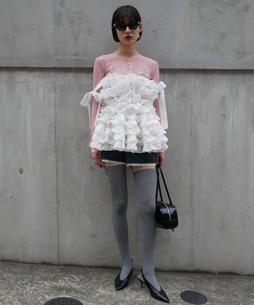 HONEY MI HONEY（ハニーミーハニー）の「cotton lace tiered camisole（キャミソール・レディース・ブラック/ホワイト/ピンク・FREE）」の11枚目の写真