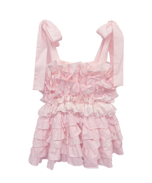 HONEY MI HONEY（ハニーミーハニー）の「cotton lace tiered camisole（キャミソール・レディース・ブラック/ホワイト/ピンク・FREE）」の12枚目の写真