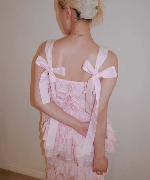 HONEY MI HONEY（ハニーミーハニー）の「cotton lace tiered camisole（キャミソール・レディース・ブラック/ホワイト/ピンク・FREE）」の6枚目の写真