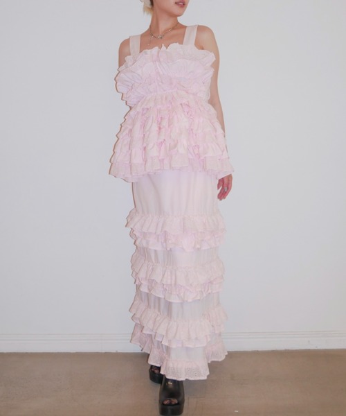 HONEY MI HONEY（ハニーミーハニー）の「cotton lace tiered camisole（キャミソール・レディース・ブラック/ホワイト/ピンク・FREE）」の4枚目の写真