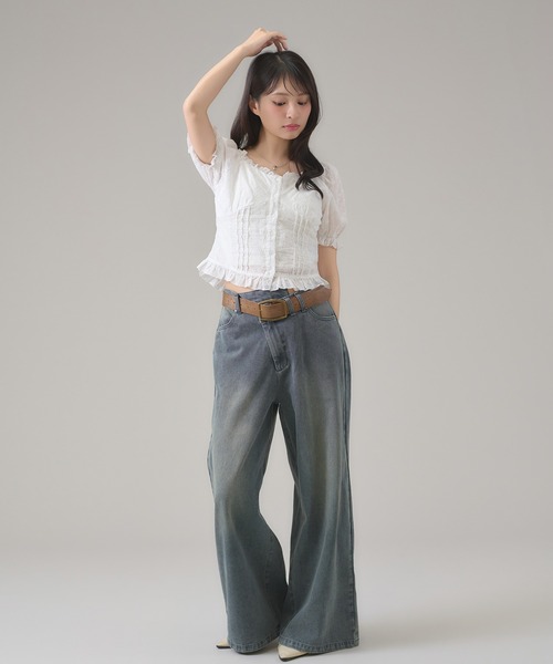 apres jour mignon(アプレジュールミニョン)の「2WAYレースブラウス(その他トップス・レディース・ブラック/オフホワイト/ネイビー・LARGE/フリー)」の4枚目の写真