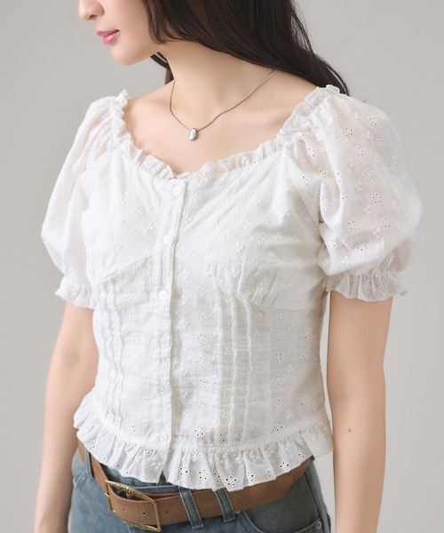 apres jour mignon(アプレジュールミニョン)の「2WAYレースブラウス(その他トップス・レディース・ブラック/オフホワイト/ネイビー・LARGE/フリー)」の11枚目の写真