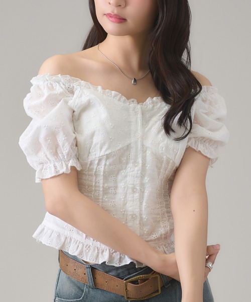 apres jour mignon(アプレジュールミニョン)の「2WAYレースブラウス(その他トップス・レディース・ブラック/オフホワイト/ネイビー・LARGE/フリー)」の9枚目の写真