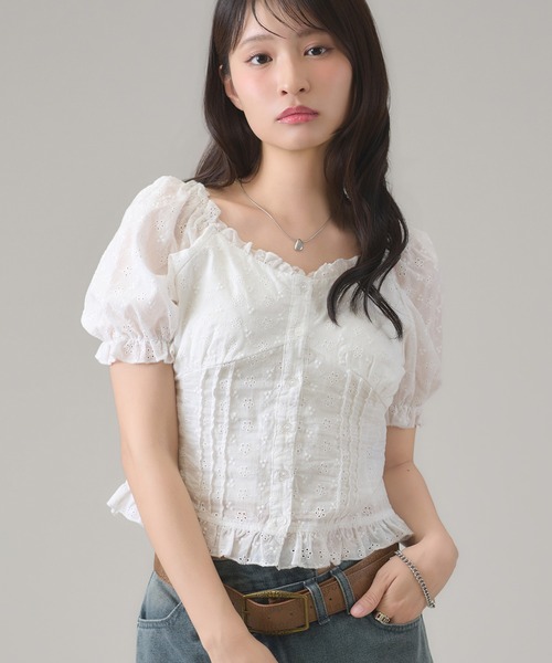 apres jour mignon(アプレジュールミニョン)の「2WAYレースブラウス(その他トップス・レディース・ブラック/オフホワイト/ネイビー・LARGE/フリー)」の21枚目の写真