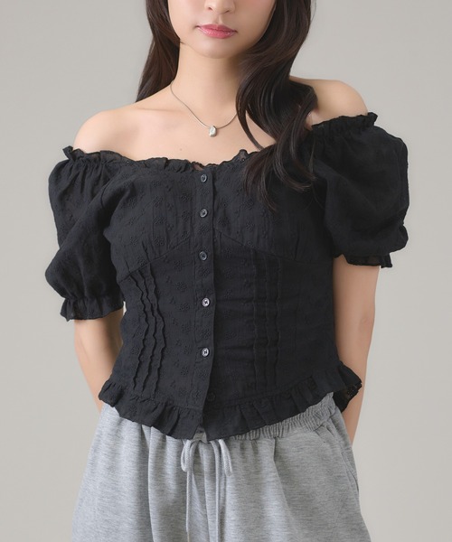 apres jour mignon(アプレジュールミニョン)の「2WAYレースブラウス(その他トップス・レディース・ブラック/オフホワイト/ネイビー・LARGE/フリー)」の22枚目の写真