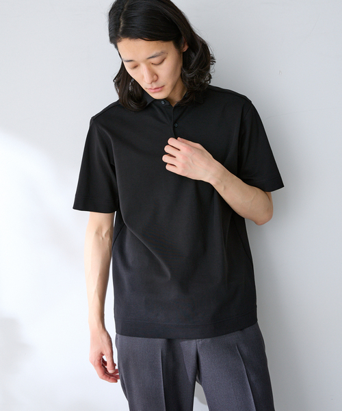 B.C STOCK(ベーセーストック)の「MULTI FUNCTION 32G PONTE S/S ポロシャツ(ポロシャツ・メンズ・ホワイト/ブラック/ネイビー・SMALL/MEDIUM/LARGE/X-LARGE)」の1枚目の写真