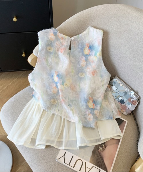 CHUL（チュル）の「フラワーレースチュールレイヤードトップス（その他トップス・レディース・ピンク/ブルー/ホワイト・SMALL/LARGE/X-LARGE/MEDIUM）」の2枚目の写真