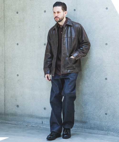 MR.OLIVE(ミスターオリーブ)の「VINTAGE CRACK GOAT LEATHER / PATINA CAR COAT /M263115(カバーオール・メンズ・ブラウン・SMALL/LARGE/MEDIUM)」の4枚目の写真