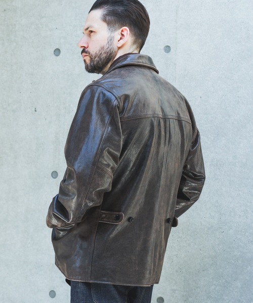 MR.OLIVE(ミスターオリーブ)の「VINTAGE CRACK GOAT LEATHER / PATINA CAR COAT /M263115(カバーオール・メンズ・ブラウン・SMALL/LARGE/MEDIUM)」の7枚目の写真