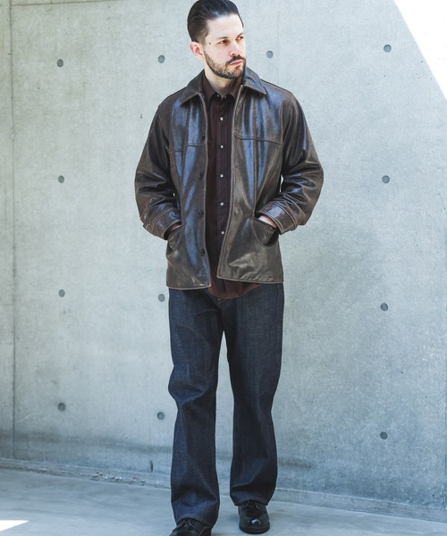 MR.OLIVE(ミスターオリーブ)の「VINTAGE CRACK GOAT LEATHER / PATINA CAR COAT /M263115(カバーオール・メンズ・ブラウン・SMALL/LARGE/MEDIUM)」の8枚目の写真