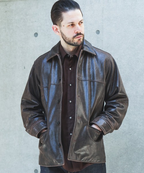 MR.OLIVE(ミスターオリーブ)の「VINTAGE CRACK GOAT LEATHER / PATINA CAR COAT /M263115(カバーオール・メンズ・ブラウン・SMALL/LARGE/MEDIUM)」の9枚目の写真