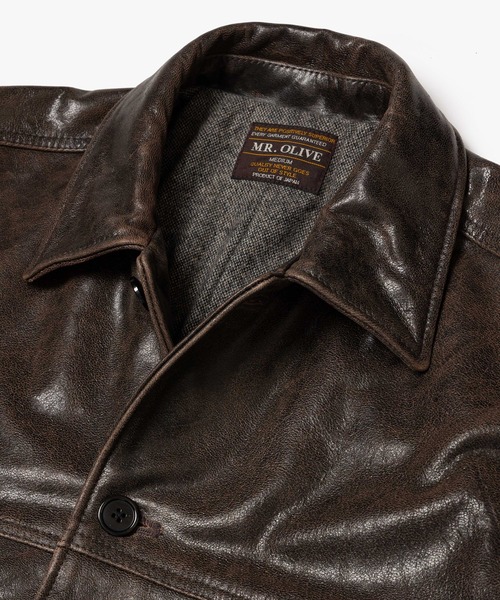 MR.OLIVE(ミスターオリーブ)の「VINTAGE CRACK GOAT LEATHER / PATINA CAR COAT /M263115(カバーオール・メンズ・ブラウン・SMALL/LARGE/MEDIUM)」の12枚目の写真