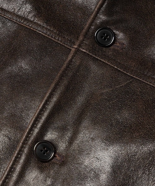 MR.OLIVE(ミスターオリーブ)の「VINTAGE CRACK GOAT LEATHER / PATINA CAR COAT /M263115(カバーオール・メンズ・ブラウン・SMALL/LARGE/MEDIUM)」の13枚目の写真