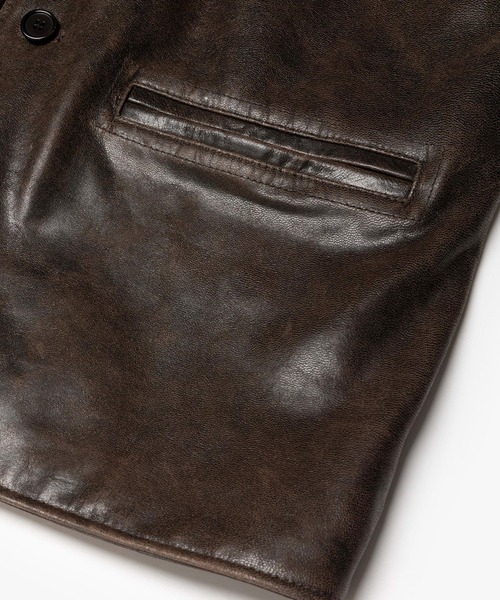 MR.OLIVE(ミスターオリーブ)の「VINTAGE CRACK GOAT LEATHER / PATINA CAR COAT /M263115(カバーオール・メンズ・ブラウン・SMALL/LARGE/MEDIUM)」の17枚目の写真