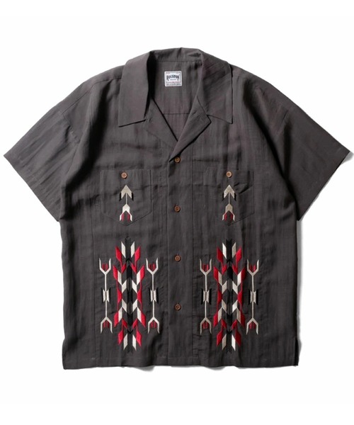 HOUSTON(ヒューストン)の「HOUSTON ヒューストン LINEN CHIMAYO SHIRT リネン チマヨ柄 刺繍 オープンカラー 開襟シャツ(シャツ/ブラウス・メンズ・チャコール/オリーブ/オフホワイト・L/M/XL)」の3枚目の写真