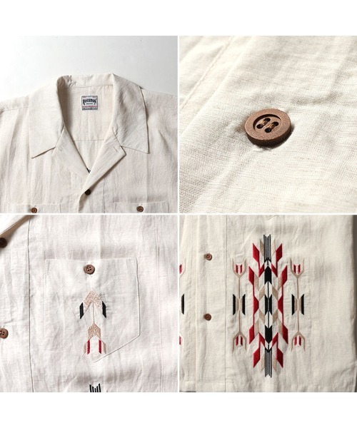 HOUSTON(ヒューストン)の「HOUSTON ヒューストン LINEN CHIMAYO SHIRT リネン チマヨ柄 刺繍 オープンカラー 開襟シャツ(シャツ/ブラウス・メンズ・チャコール/オリーブ/オフホワイト・L/M/XL)」の11枚目の写真