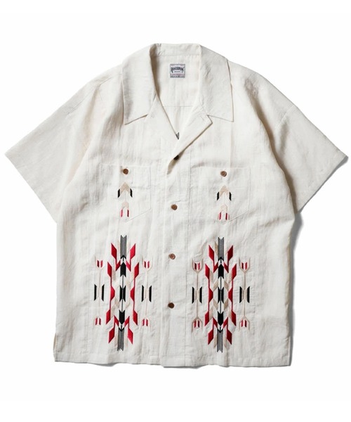 HOUSTON(ヒューストン)の「HOUSTON ヒューストン LINEN CHIMAYO SHIRT リネン チマヨ柄 刺繍 オープンカラー 開襟シャツ(シャツ/ブラウス・メンズ・チャコール/オリーブ/オフホワイト・L/M/XL)」の5枚目の写真