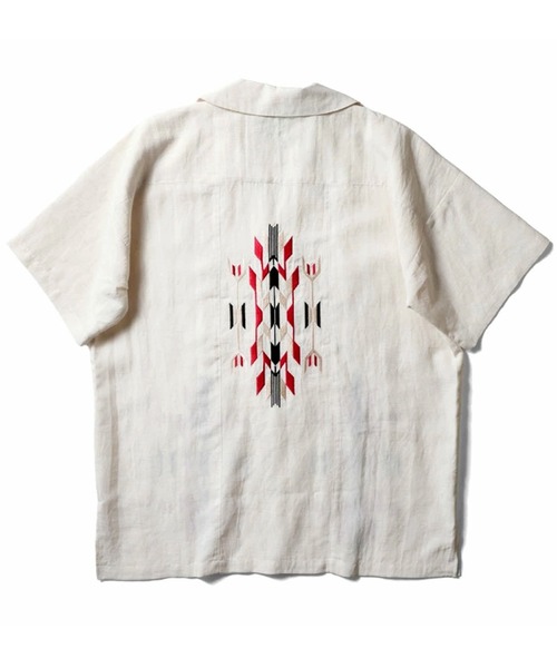 HOUSTON(ヒューストン)の「HOUSTON ヒューストン LINEN CHIMAYO SHIRT リネン チマヨ柄 刺繍 オープンカラー 開襟シャツ(シャツ/ブラウス・メンズ・チャコール/オリーブ/オフホワイト・L/M/XL)」の6枚目の写真