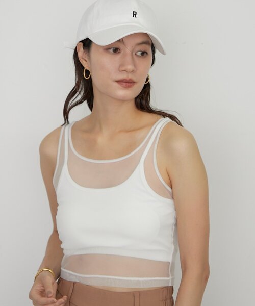 LOUNGEDRESS(ラウンジドレス)の「【earthy_/アーシー】カップ付きチュールタンク(タンクトップ・レディース・オフホワイト/ブラック・SMALL/MEDIUM/LARGE)」の3枚目の写真