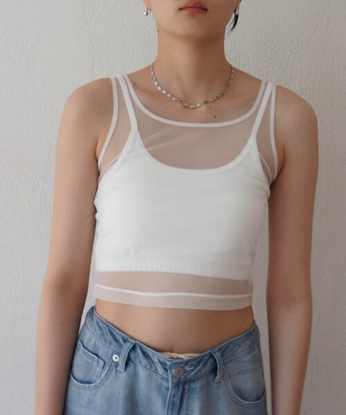 LOUNGEDRESS(ラウンジドレス)の「【earthy_/アーシー】カップ付きチュールタンク(タンクトップ・レディース・オフホワイト/ブラック・SMALL/MEDIUM/LARGE)」の17枚目の写真