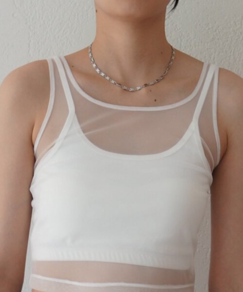 LOUNGEDRESS(ラウンジドレス)の「【earthy_/アーシー】カップ付きチュールタンク(タンクトップ・レディース・オフホワイト/ブラック・SMALL/MEDIUM/LARGE)」の14枚目の写真