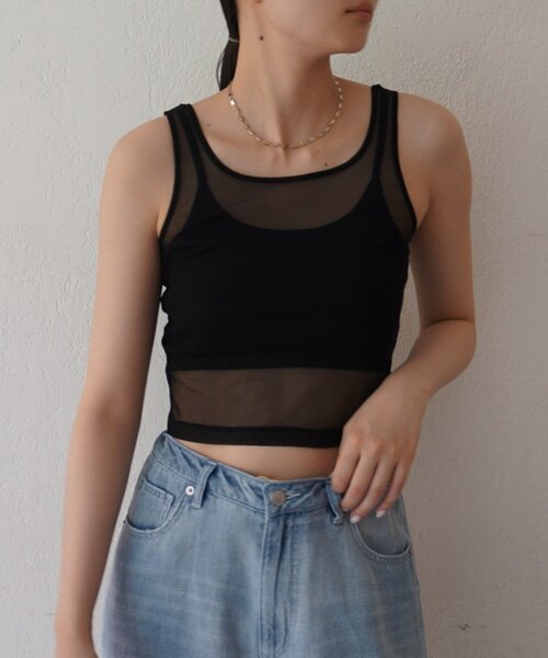 LOUNGEDRESS(ラウンジドレス)の「【earthy_/アーシー】カップ付きチュールタンク(タンクトップ・レディース・オフホワイト/ブラック・SMALL/MEDIUM/LARGE)」の9枚目の写真