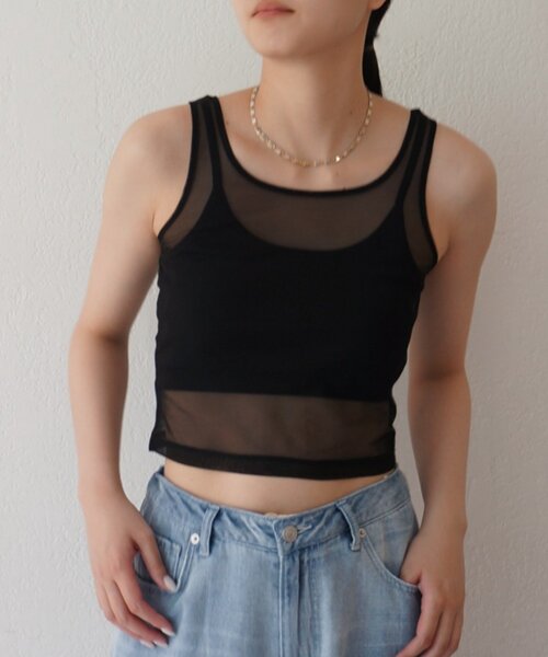 LOUNGEDRESS(ラウンジドレス)の「【earthy_/アーシー】カップ付きチュールタンク(タンクトップ・レディース・オフホワイト/ブラック・SMALL/MEDIUM/LARGE)」の8枚目の写真