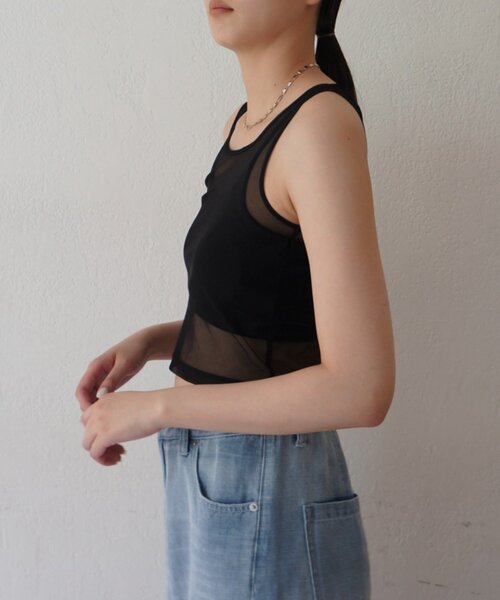 LOUNGEDRESS(ラウンジドレス)の「【earthy_/アーシー】カップ付きチュールタンク(タンクトップ・レディース・オフホワイト/ブラック・SMALL/MEDIUM/LARGE)」の7枚目の写真