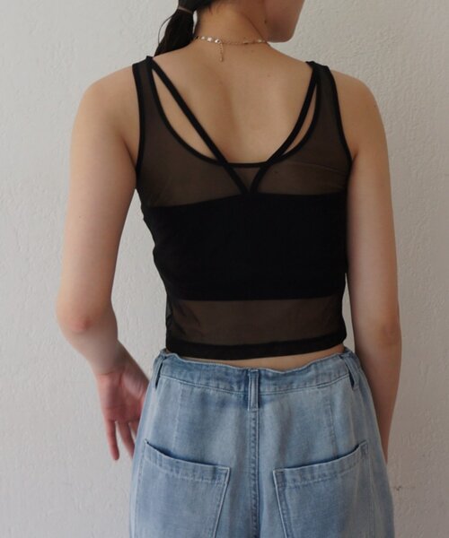 LOUNGEDRESS(ラウンジドレス)の「【earthy_/アーシー】カップ付きチュールタンク(タンクトップ・レディース・オフホワイト/ブラック・SMALL/MEDIUM/LARGE)」の6枚目の写真