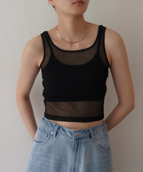 LOUNGEDRESS(ラウンジドレス)の「【earthy_/アーシー】カップ付きチュールタンク(タンクトップ・レディース・オフホワイト/ブラック・SMALL/MEDIUM/LARGE)」の2枚目の写真
