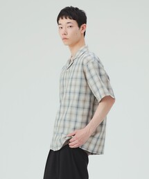 【7/9値下げ】杢調チェック オープンカラー ショートスリーブ シャツ
