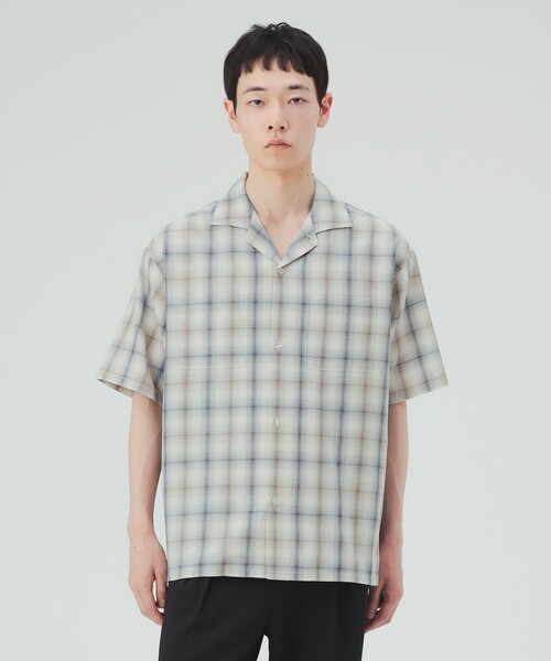 BEAMS HEART(ビームスハート)の「【7/9値下げ】杢調チェック オープンカラー ショートスリーブ シャツ(シャツ/ブラウス・メンズ・ネイビー/ベージュ・SMALL/MEDIUM/LARGE)」の5枚目の写真
