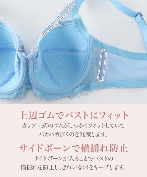 nissen(ニッセン)の「カラフルパレットフルカップブラジャー(レンテンローズフラワー柄)(ブラジャー・レディース・サックスブルー系/ブラック系・B85/B90/B95/B100/C85/F90/F95/E95/F100/E100/F85/D100/E85/D85/E90/D90/D95/C90/C95/C100)」の5枚目の写真