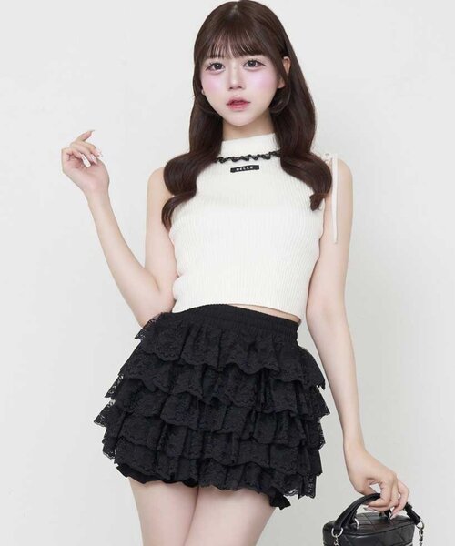 OLIVE des OLIVE(オリーブデオリーブ)の「【Belle Charme】Lace Rib Knit Tank Top(アンサンブル・レディース・ブラック/ピンク/トップグレー/オフホワイト・FREE)」の1枚目の写真