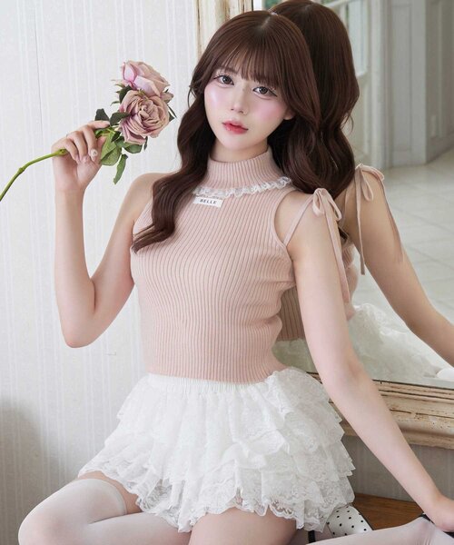 OLIVE des OLIVE(オリーブデオリーブ)の「【Belle Charme】Lace Rib Knit Tank Top(アンサンブル・レディース・ブラック/ピンク/トップグレー/オフホワイト・FREE)」の4枚目の写真
