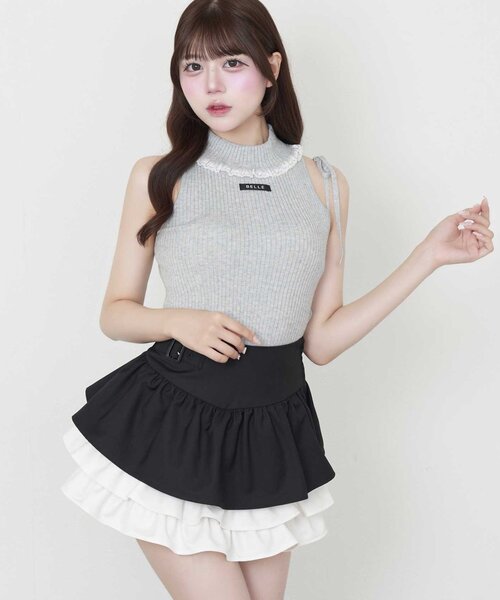 OLIVE des OLIVE(オリーブデオリーブ)の「【Belle Charme】Lace Rib Knit Tank Top(アンサンブル・レディース・ブラック/ピンク/トップグレー/オフホワイト・FREE)」の3枚目の写真