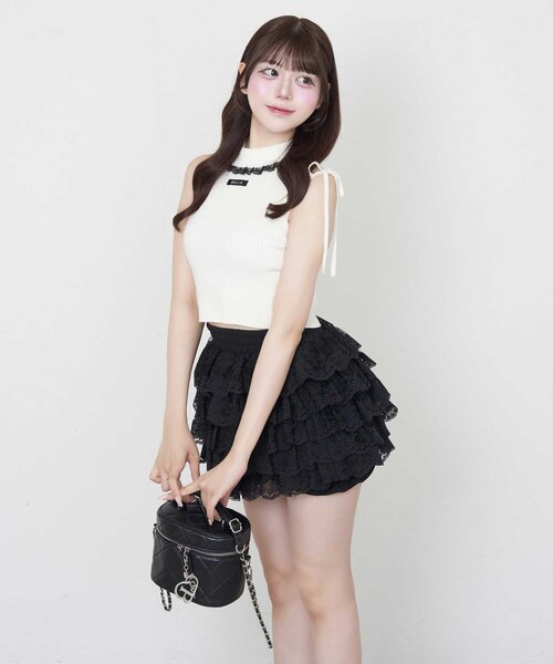 OLIVE des OLIVE(オリーブデオリーブ)の「【Belle Charme】Lace Rib Knit Tank Top(アンサンブル・レディース・ブラック/ピンク/トップグレー/オフホワイト・FREE)」の5枚目の写真