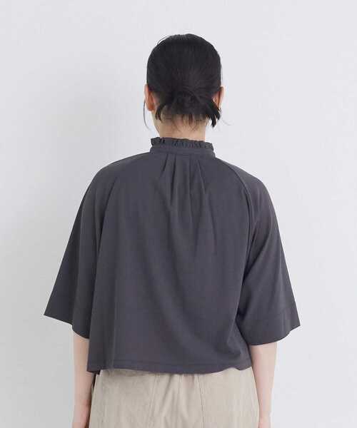 conges payes ADIEU TRISTESSE(コンジェ ペイエ アデュートリステス)の「【FAVE】ジャージーフリルカラークロップドブラウス(シャツ/ブラウス・レディース・レッド/チャコールグレー/グレイッシュベージュ・FREE)」の4枚目の写真