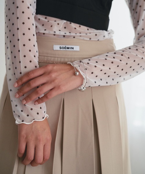 SOEMIN（ソミン）の「【SELECT】Sheer dot long sleeve tops／シアードット長袖トップス（Tシャツ/カットソー・レディース・ブラック/ホワイト・FREE）」の7枚目の写真