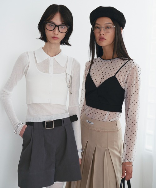 SOEMIN（ソミン）の「【SELECT】Sheer dot long sleeve tops／シアードット長袖トップス（Tシャツ/カットソー・レディース・ブラック/ホワイト・FREE）」の8枚目の写真
